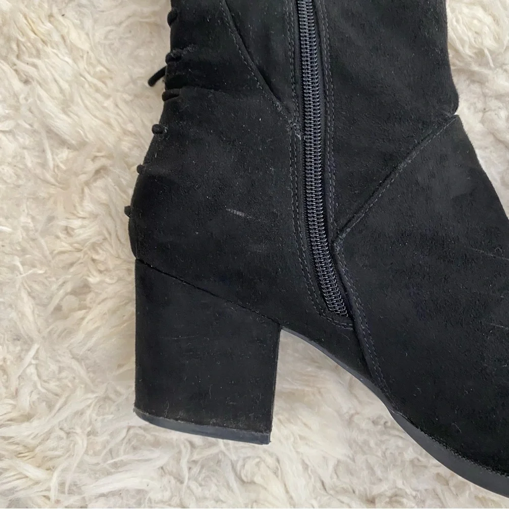 Black Suede Knee‑High Block Heel Boots | Size 11